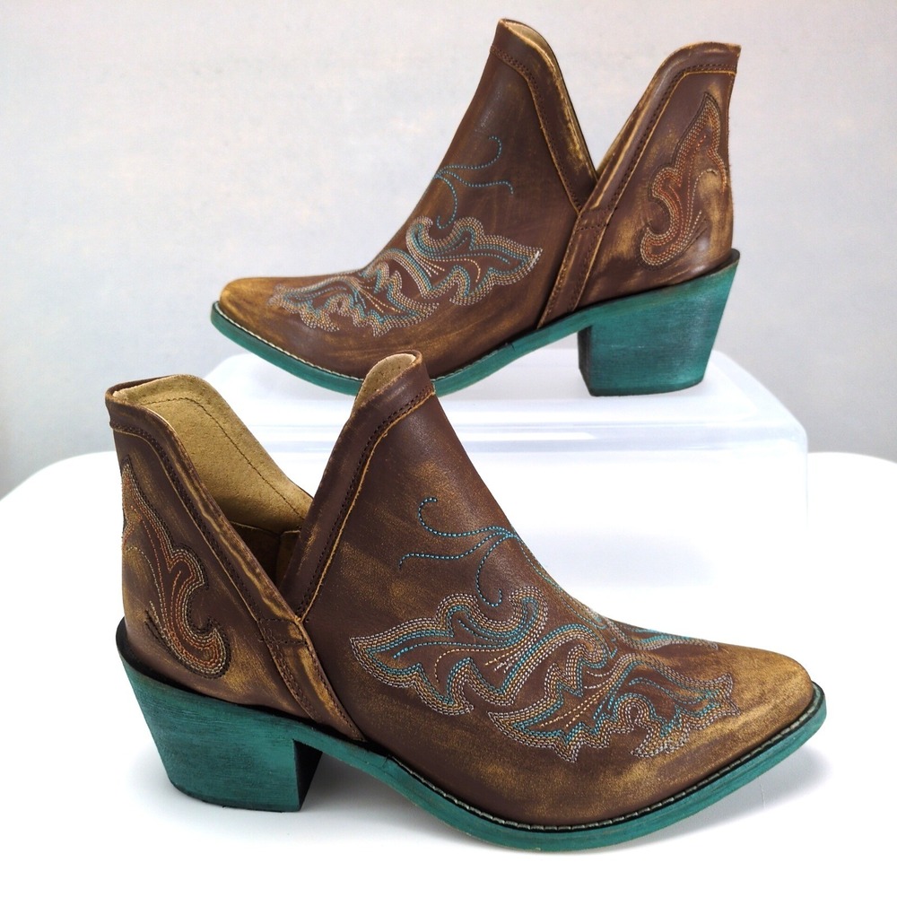 Circle G by Corral Brown Teal Leather Western Ankle Boots Womens 7.5M CTR09
